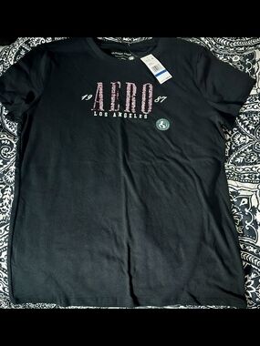 Aeropostale Black Tee with Pink Sequin 'AERO' Logo